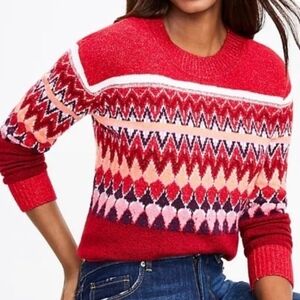 NWT - LOFT - Red and Pink Fair Isle Sweater - XS